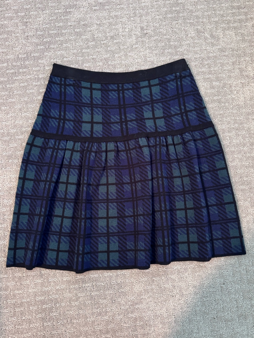 Cynthia Rowley Navy and Green Plaid Skater Skirt